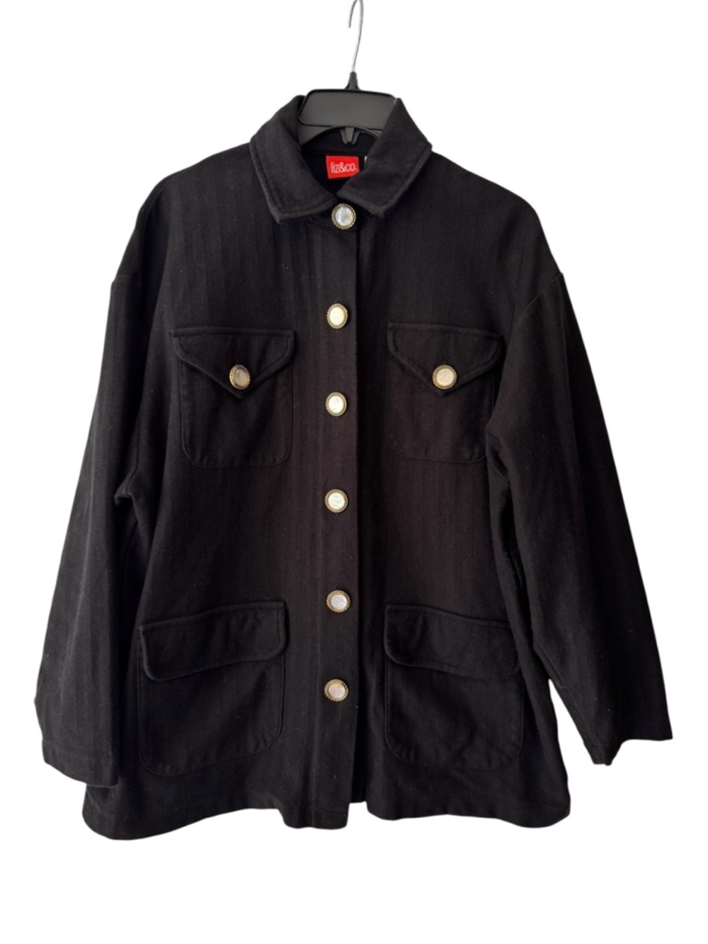 liz & co. Black 100% Cotton Utility Jacket with Decorative Buttons